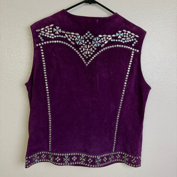 Cripple Creek Suede Vest Womens Medium Purple Cowgirl Western Rhinestones Bling - Picture 9 of 12